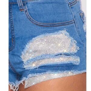 Rhinestone Distressed Denim Shorts Size L